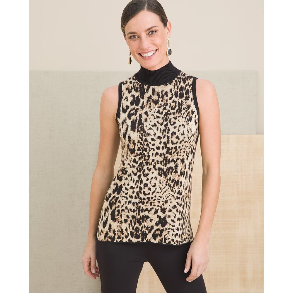 Chico's Women's size XL Sleeveless Sweater Leopard Print Cashmere Blend Vacation